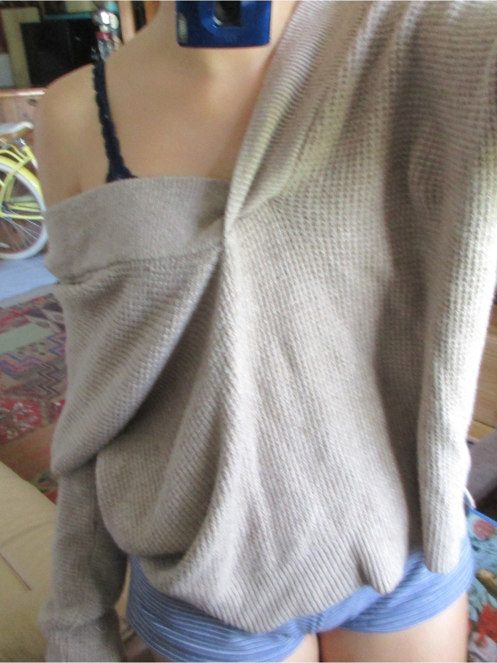 Aeropostale Off-Shoulder Knit Sweater in Cream Taupe
